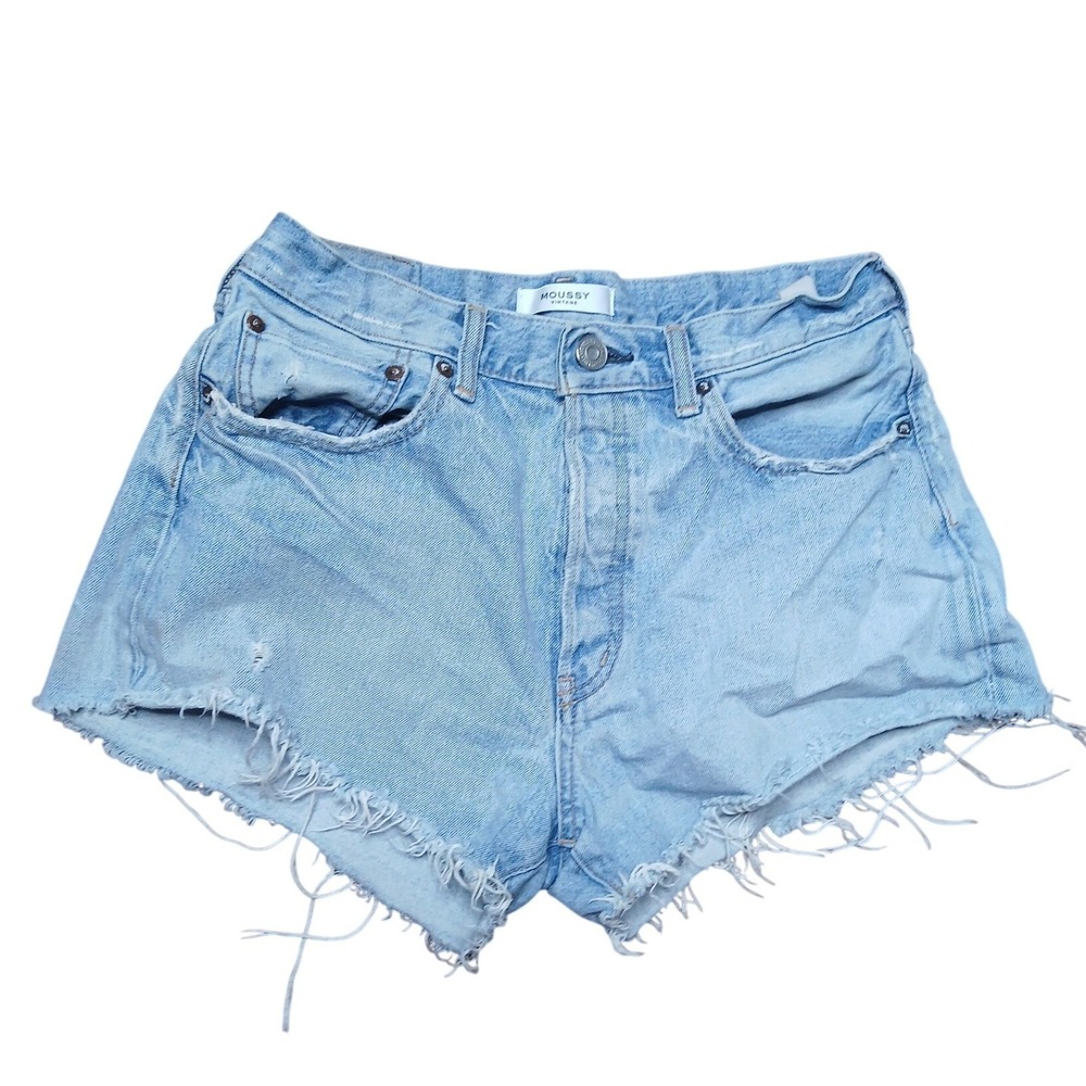 MOUSSY VINTAGE Light Wash Distressed Denim Cut Off Shorts‎ Size 28 025DAC11-2580